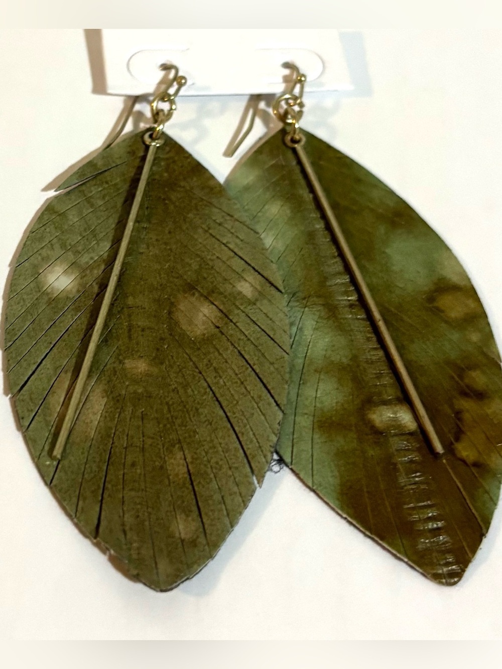 Green Feather leather Leaf Drop Earrings - Women Jewelry